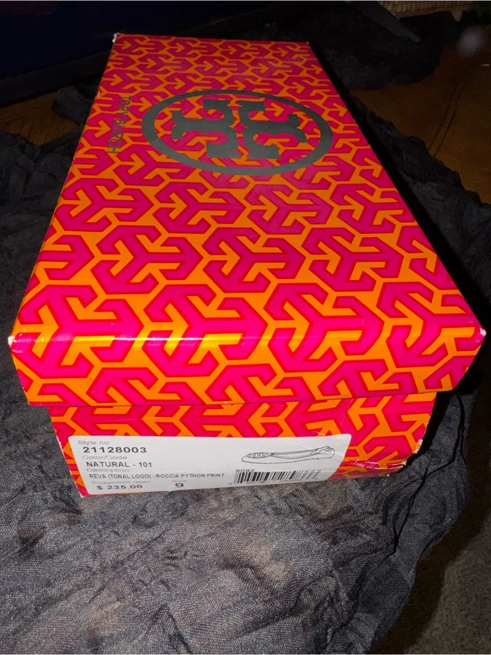Tory Burch Snake-Print Leather Ballet Flats with Gold Logo